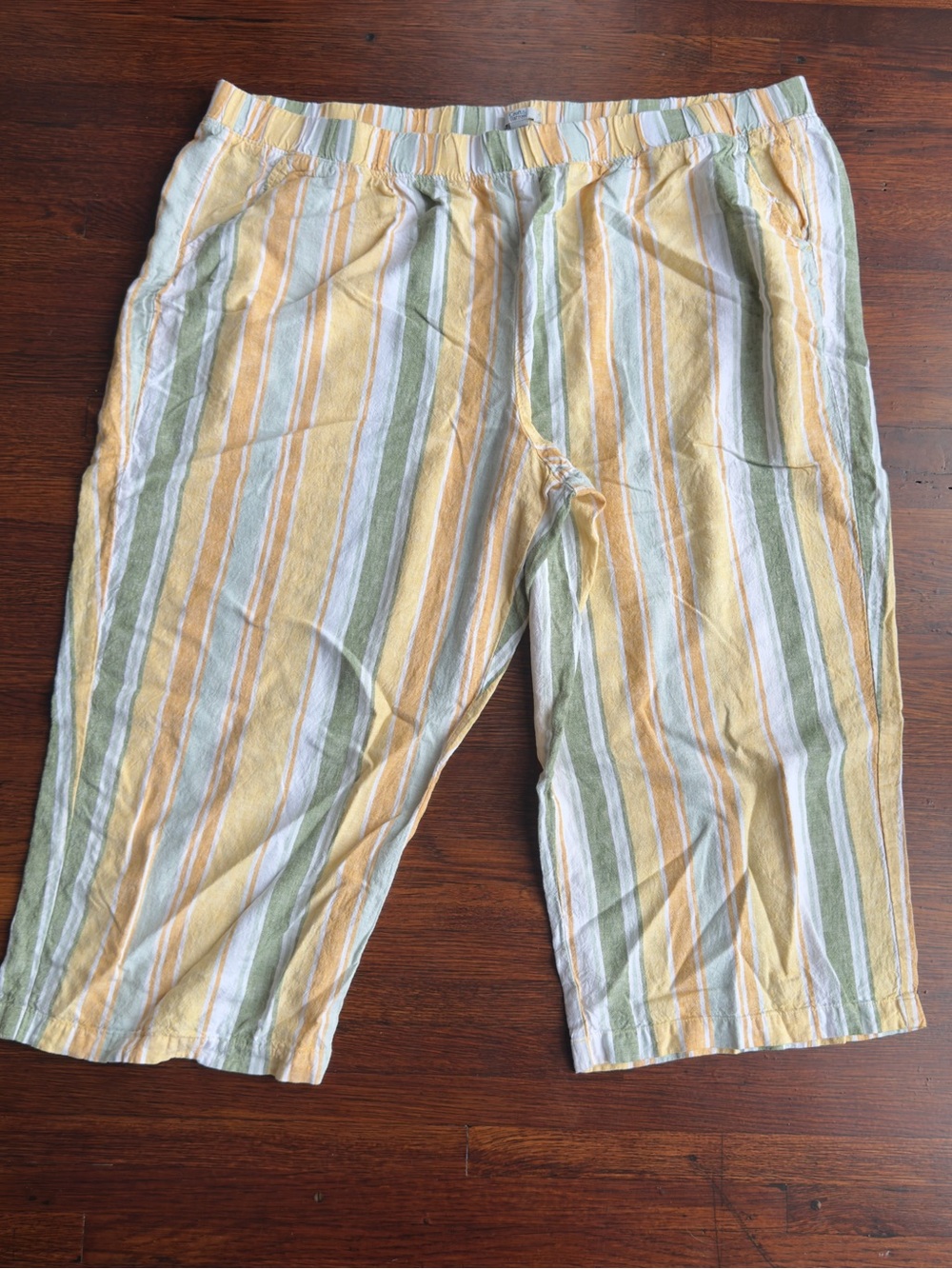 croft & barrow Yellow, Green and White Striped Cotton Pants